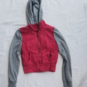 Boy Meets Girl Red Body with Gray Hooded Sleeve Jacket